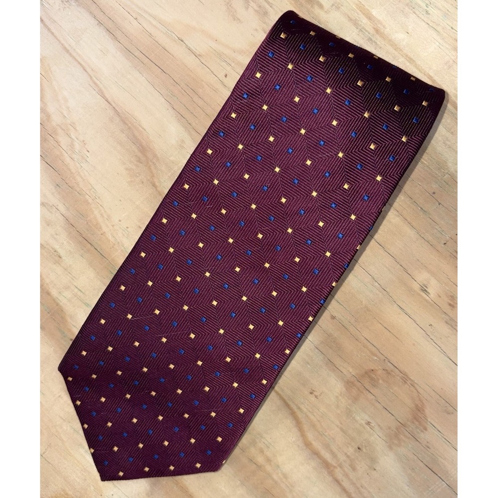 New Brooks Brothers Makers Tie Mens Burgundy Geometric Square Print Silk Necktie